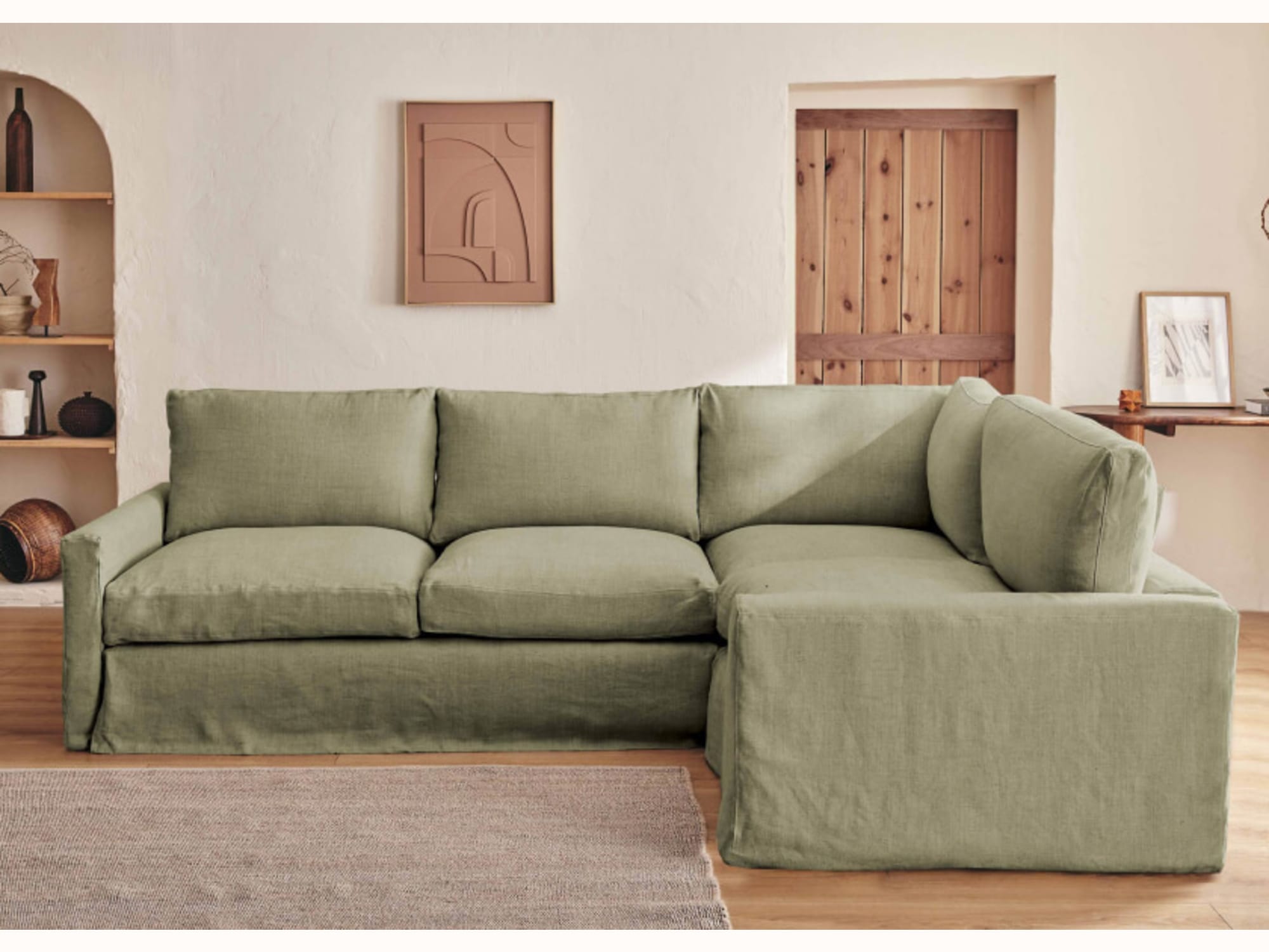 Canapé d’angle 4 places en lin LENO