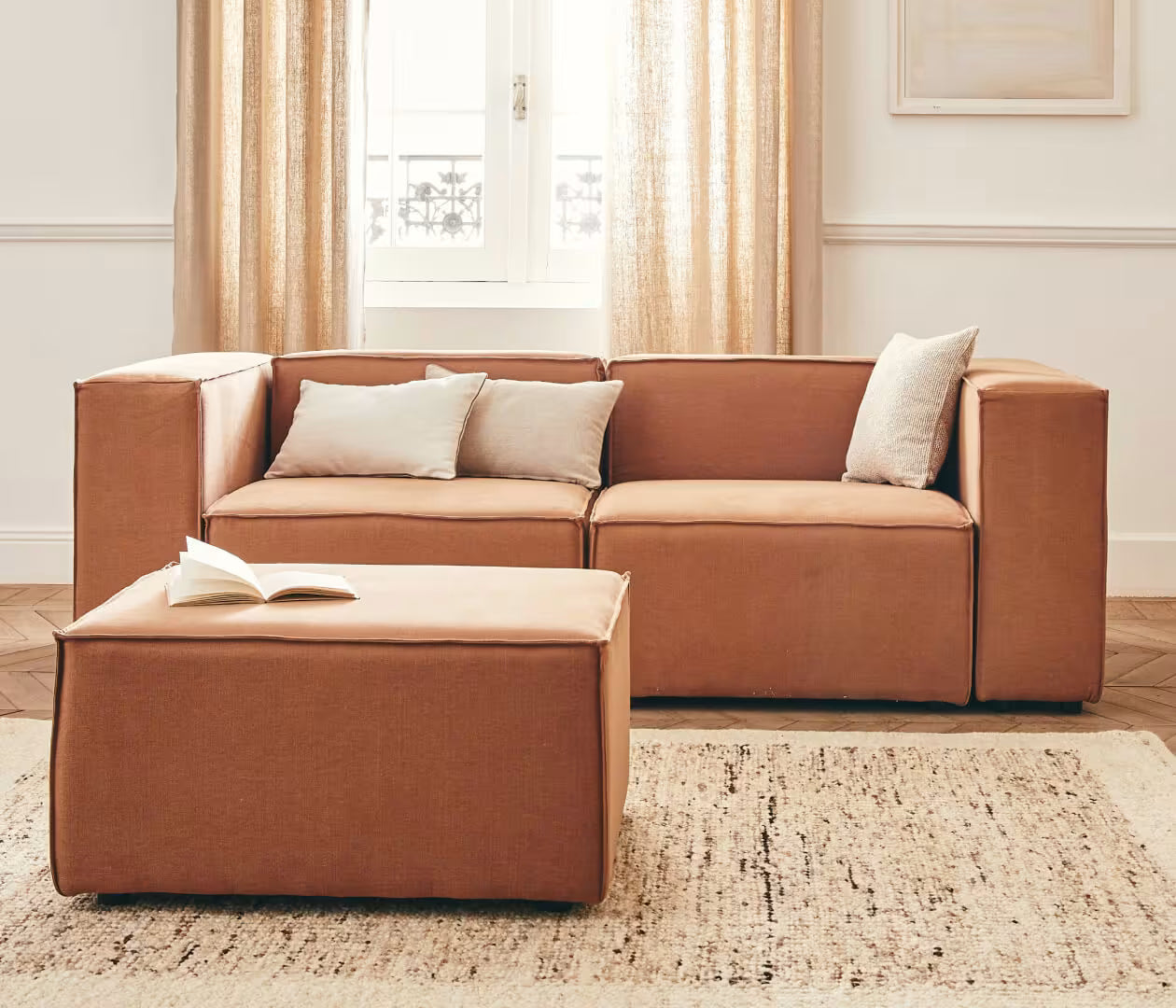 Canapé modulable d'angle 3 places avec pouf ARIA