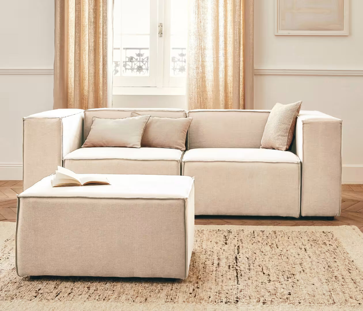 Canapé modulable d'angle 3 places avec pouf ARIA