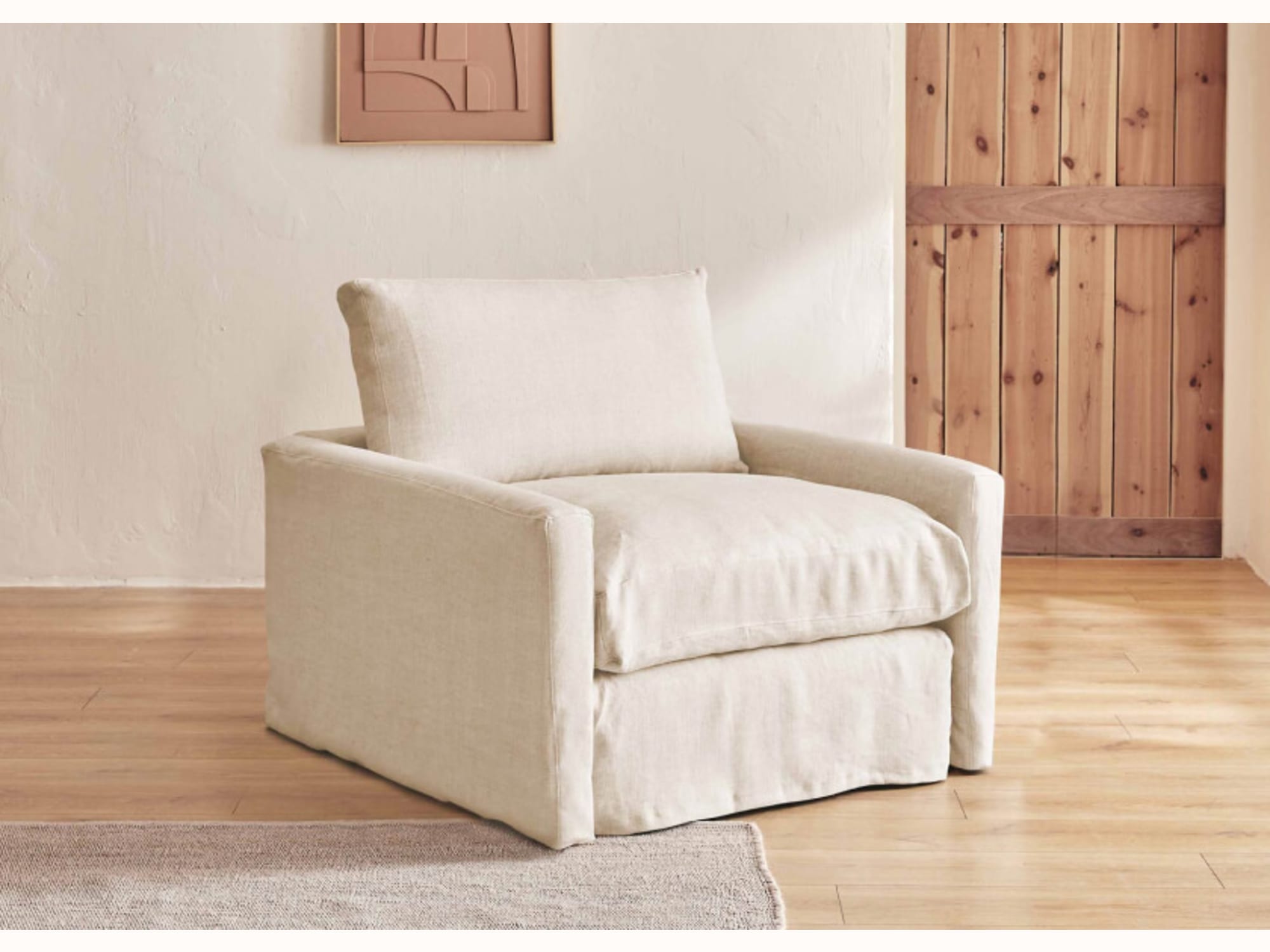 Fauteuil large en lin LENO - 80 cm