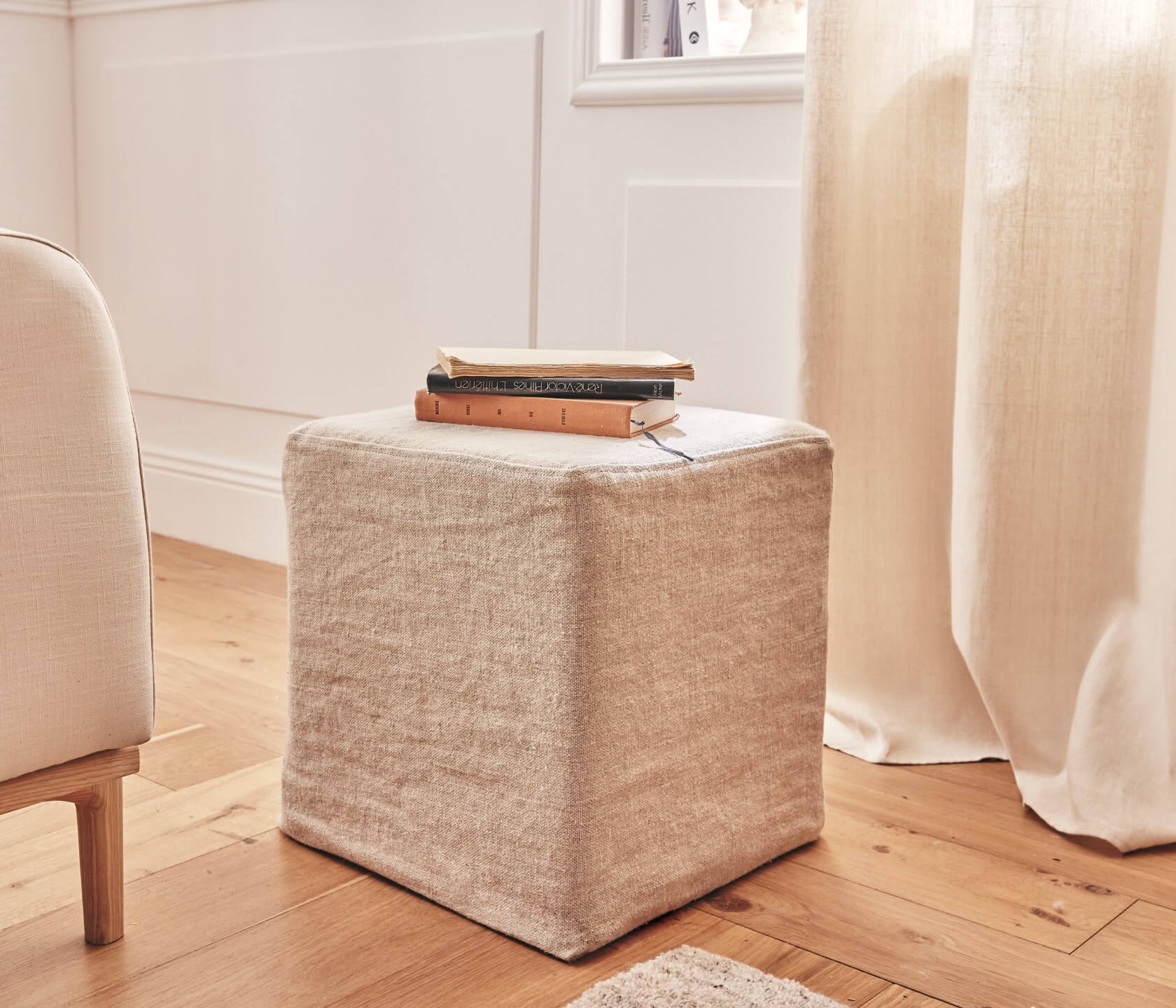 Petit pouf en lin PALM