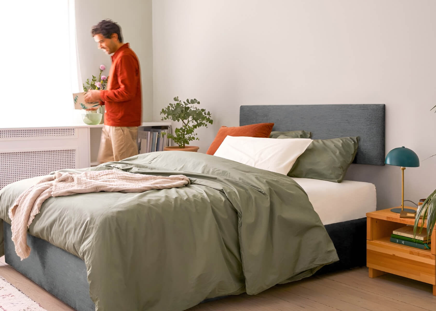 Lit coffre en bois et lin OTTO