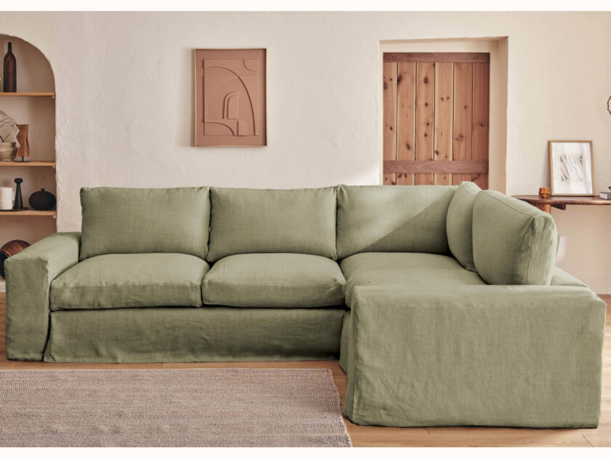 Canapé d’angle 4 places en lin LENO