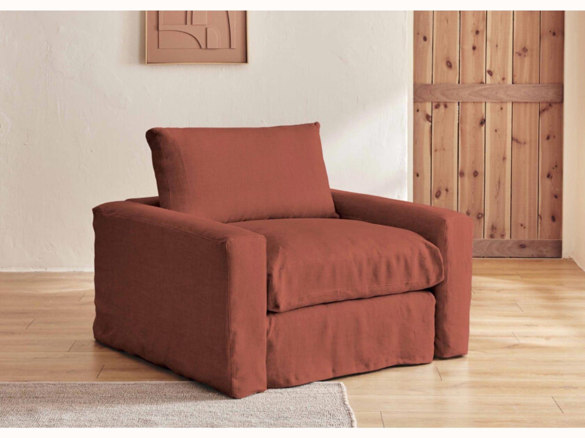 Fauteuil large en lin LENO - 80 cm