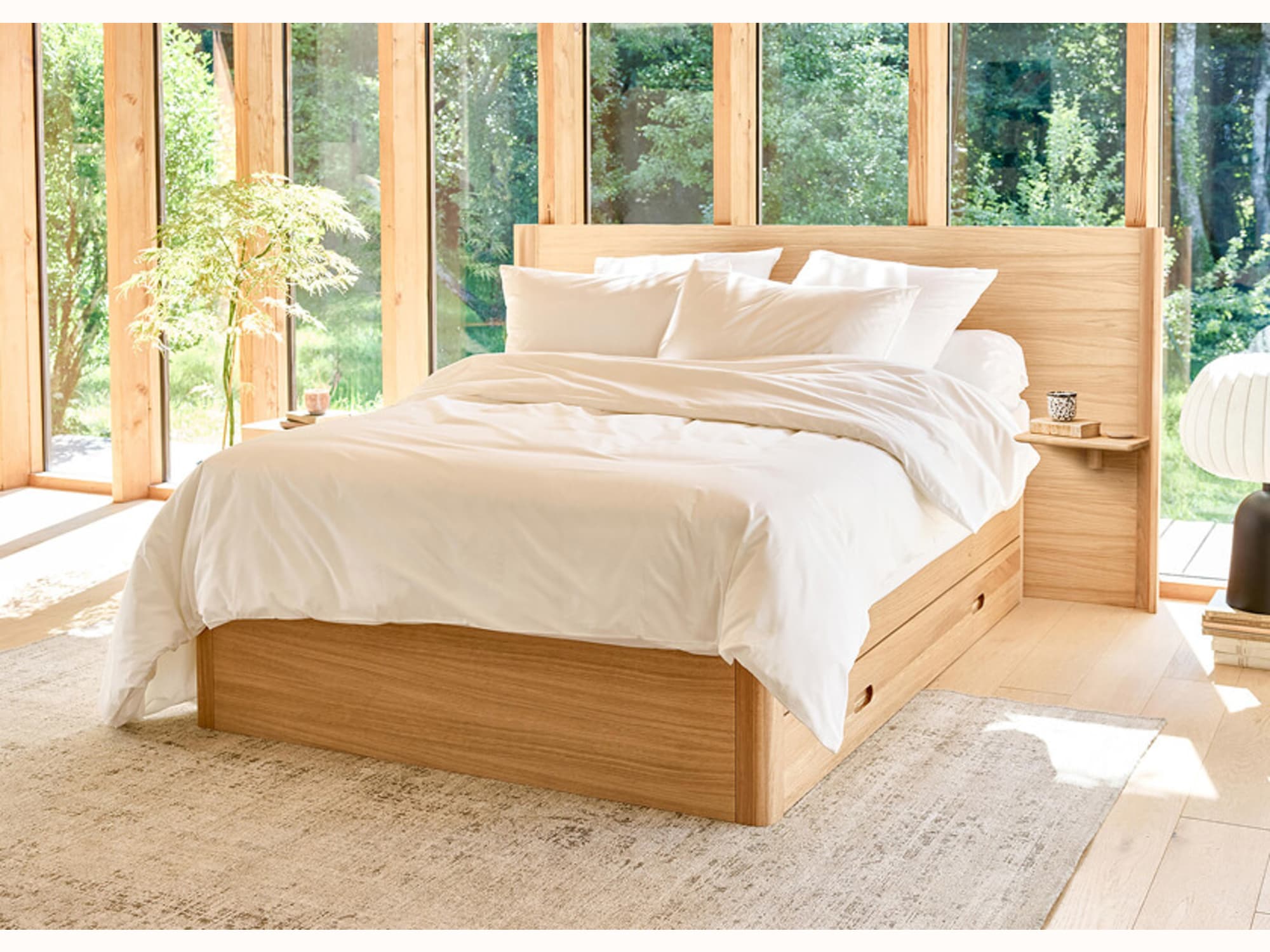 Lit à tiroir en chêne massif NÉNUPHAR