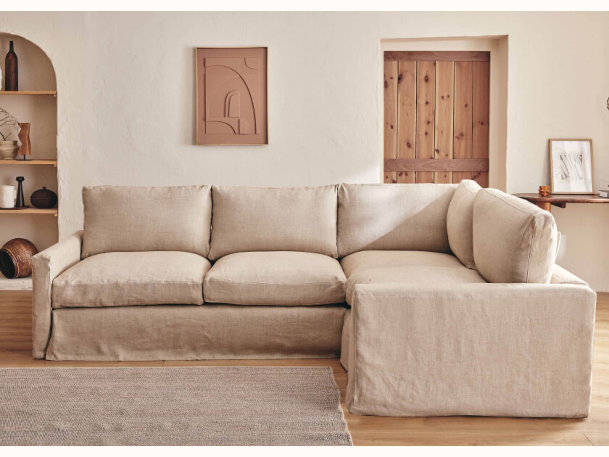 Canapé d’angle 4 places en lin LENO