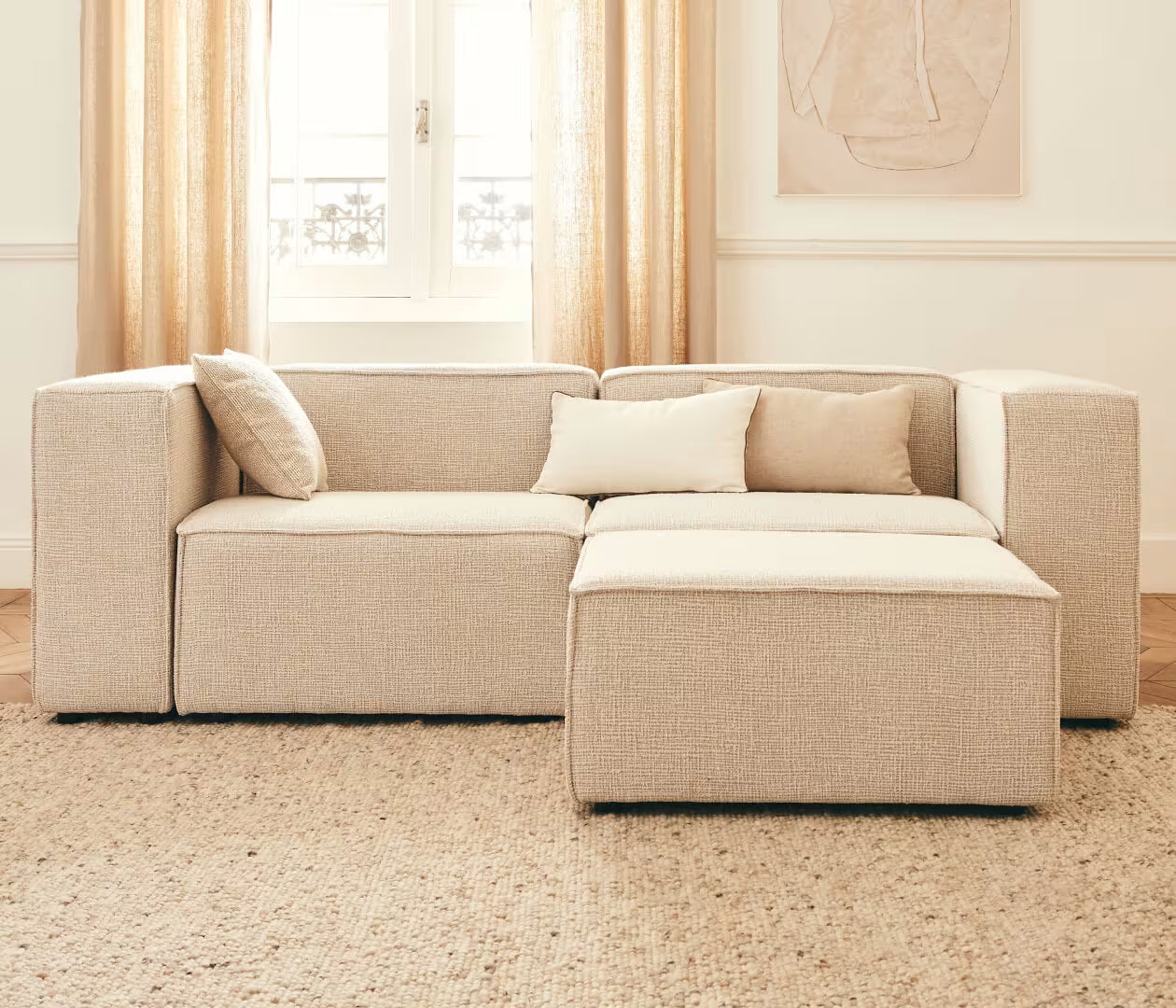 Canapé modulable d'angle 3 places avec pouf ARIA