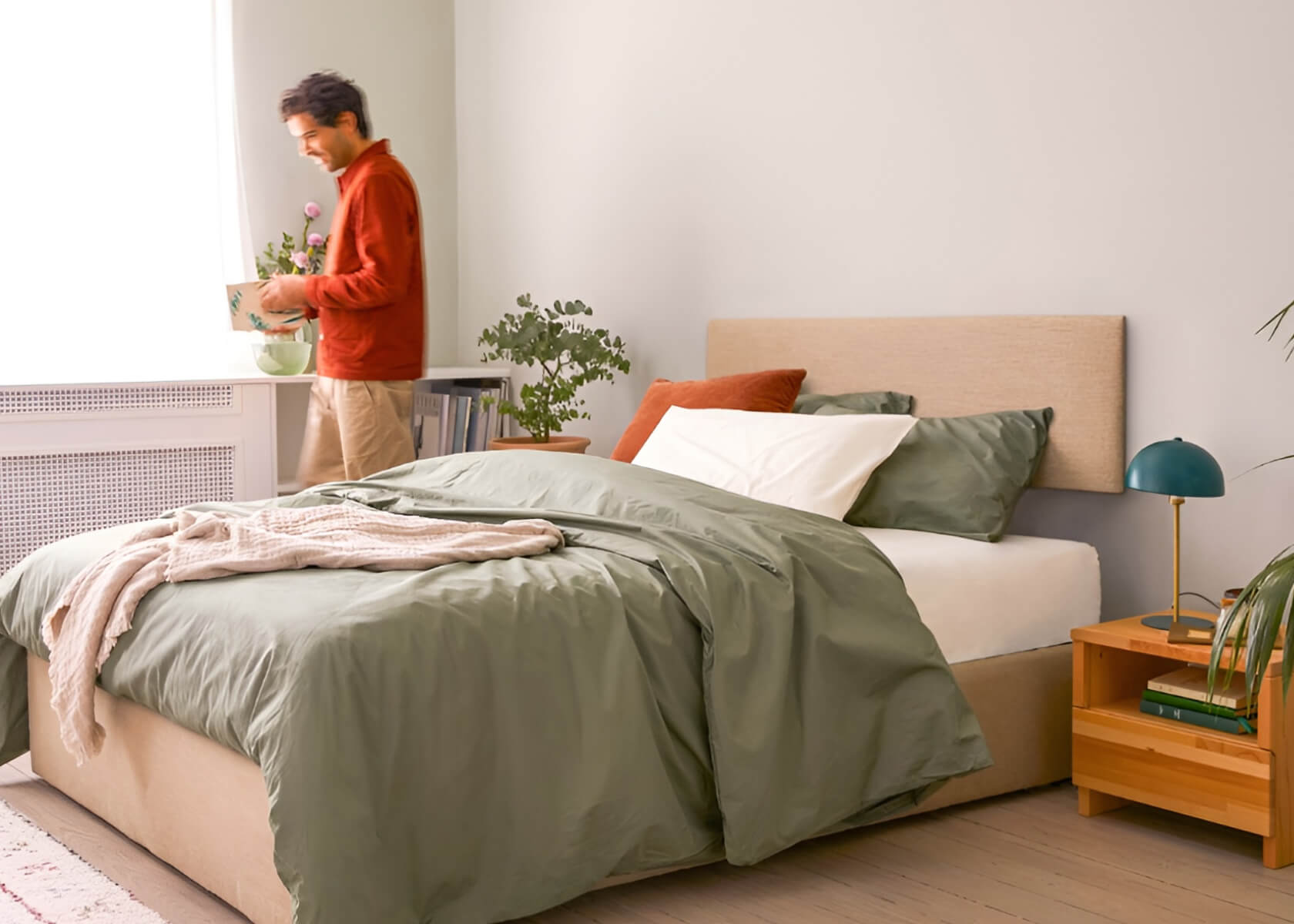 Lit coffre en bois et lin OTTO