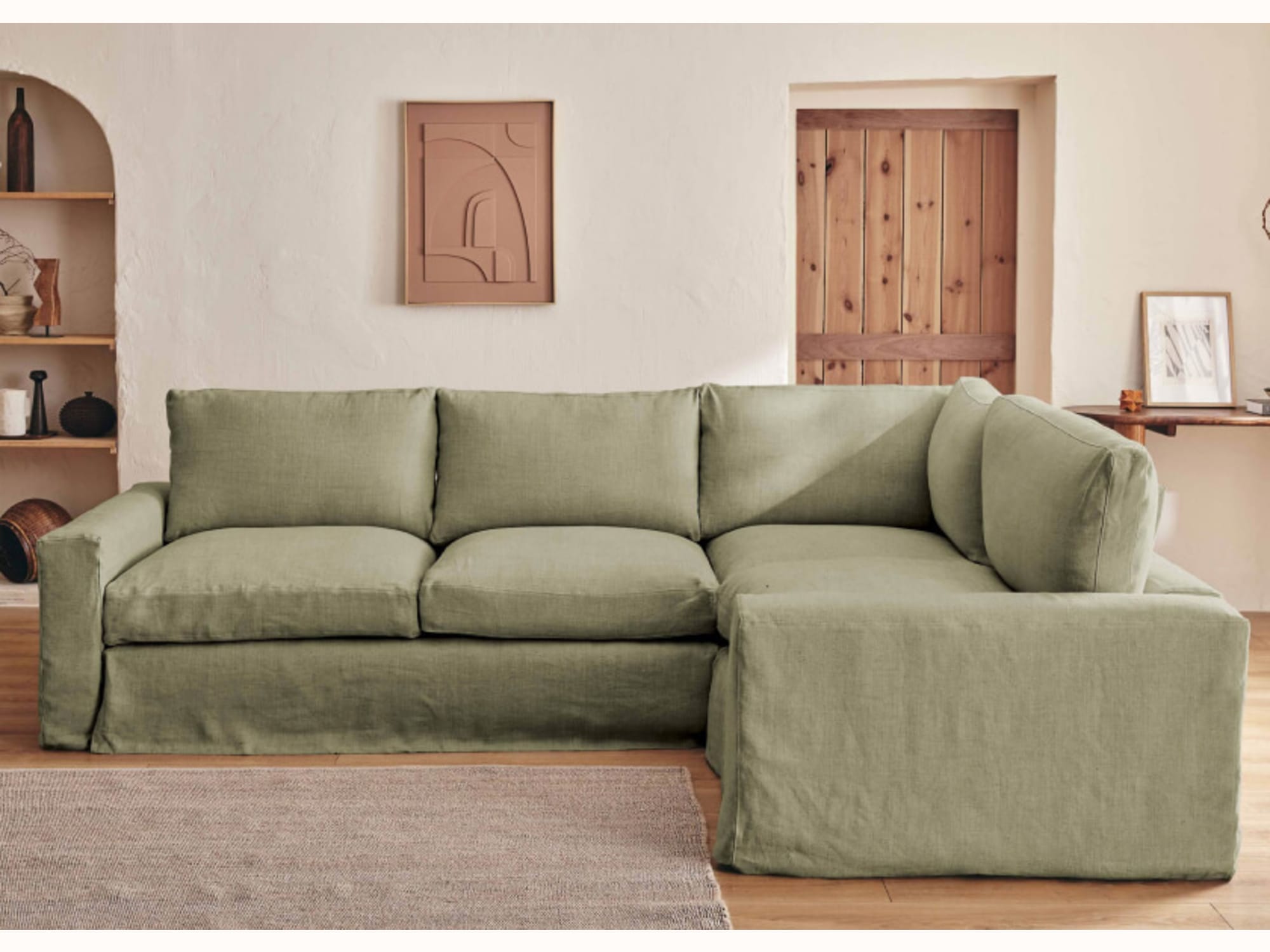 Canapé d’angle 4 places en lin LENO