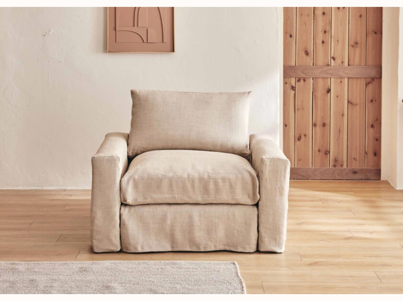 Fauteuil large en lin LENO - 80 cm