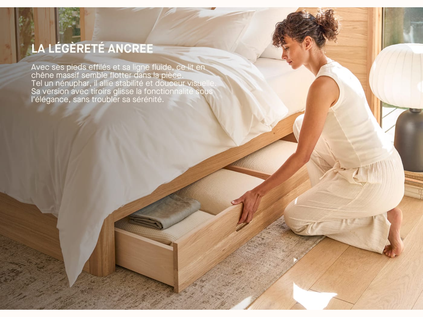 Lit à tiroir en chêne massif NÉNUPHAR