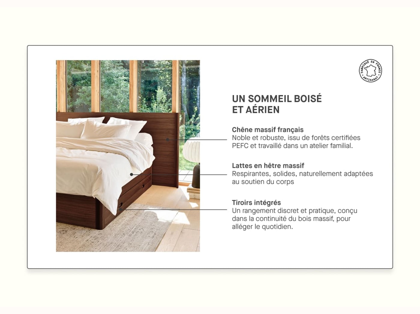 Lit à tiroir en chêne massif NÉNUPHAR