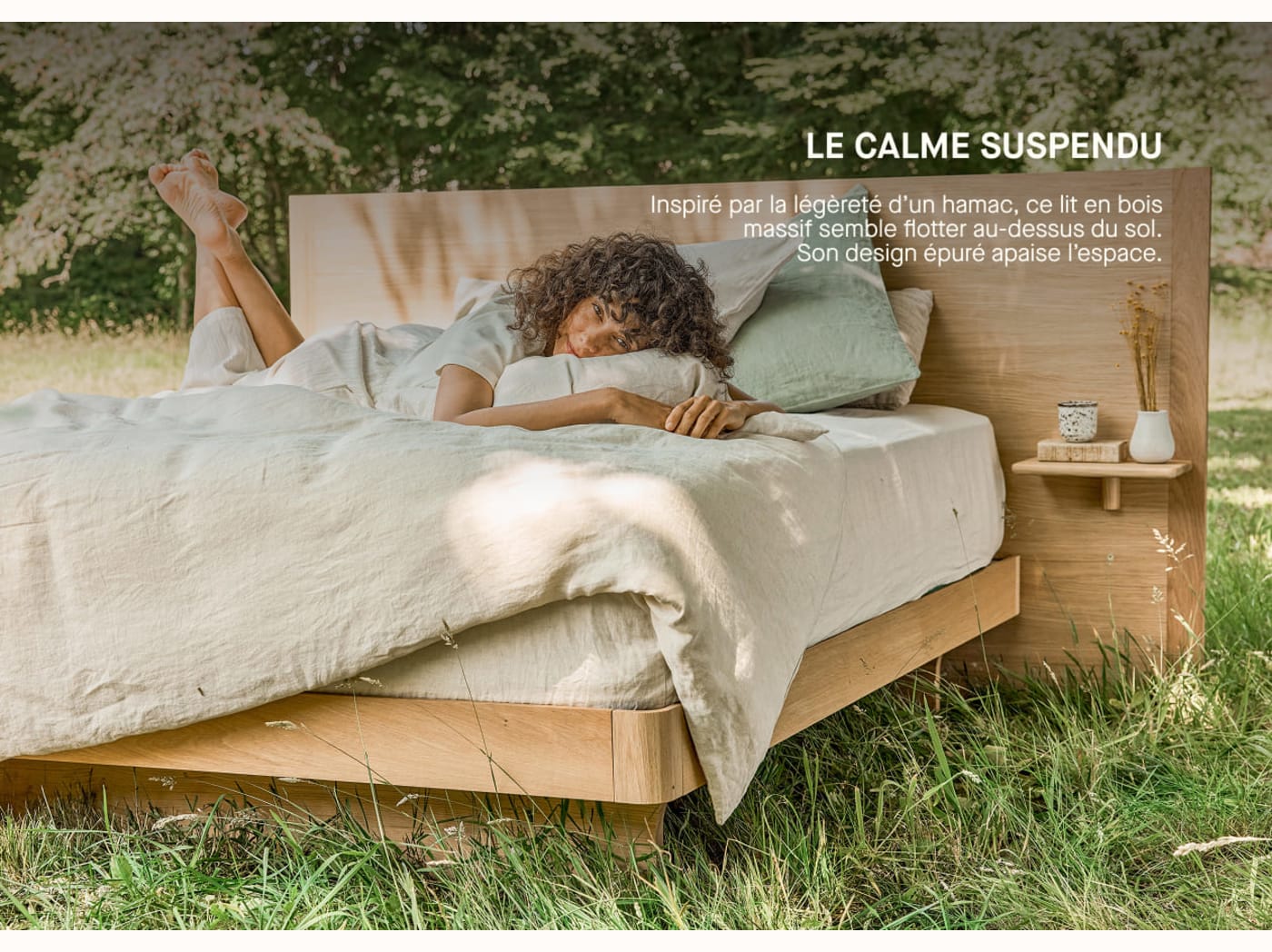 Lit avec sommier en chêne massif HAMAC