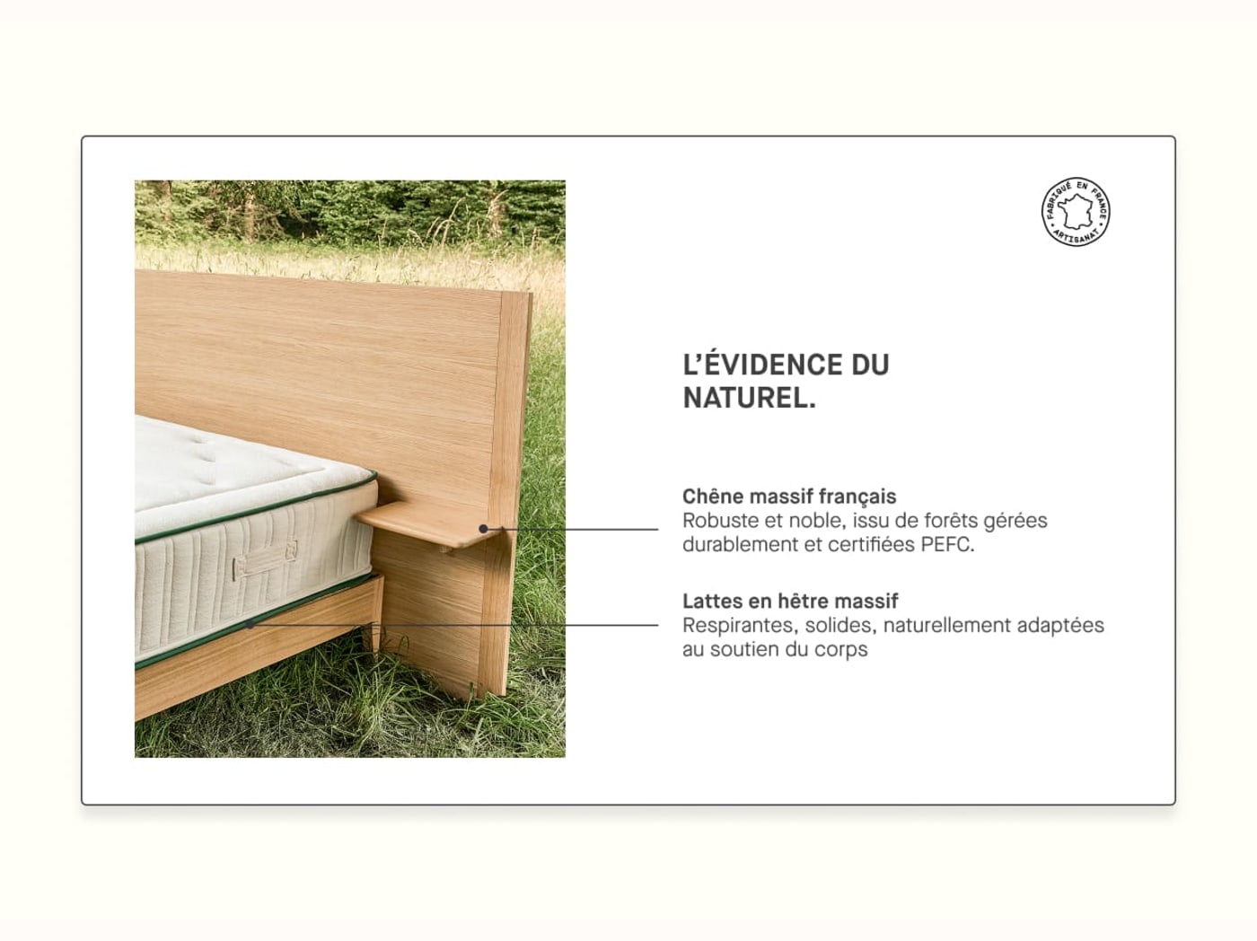 Lit avec sommier en chêne massif CLAIRIÈRE