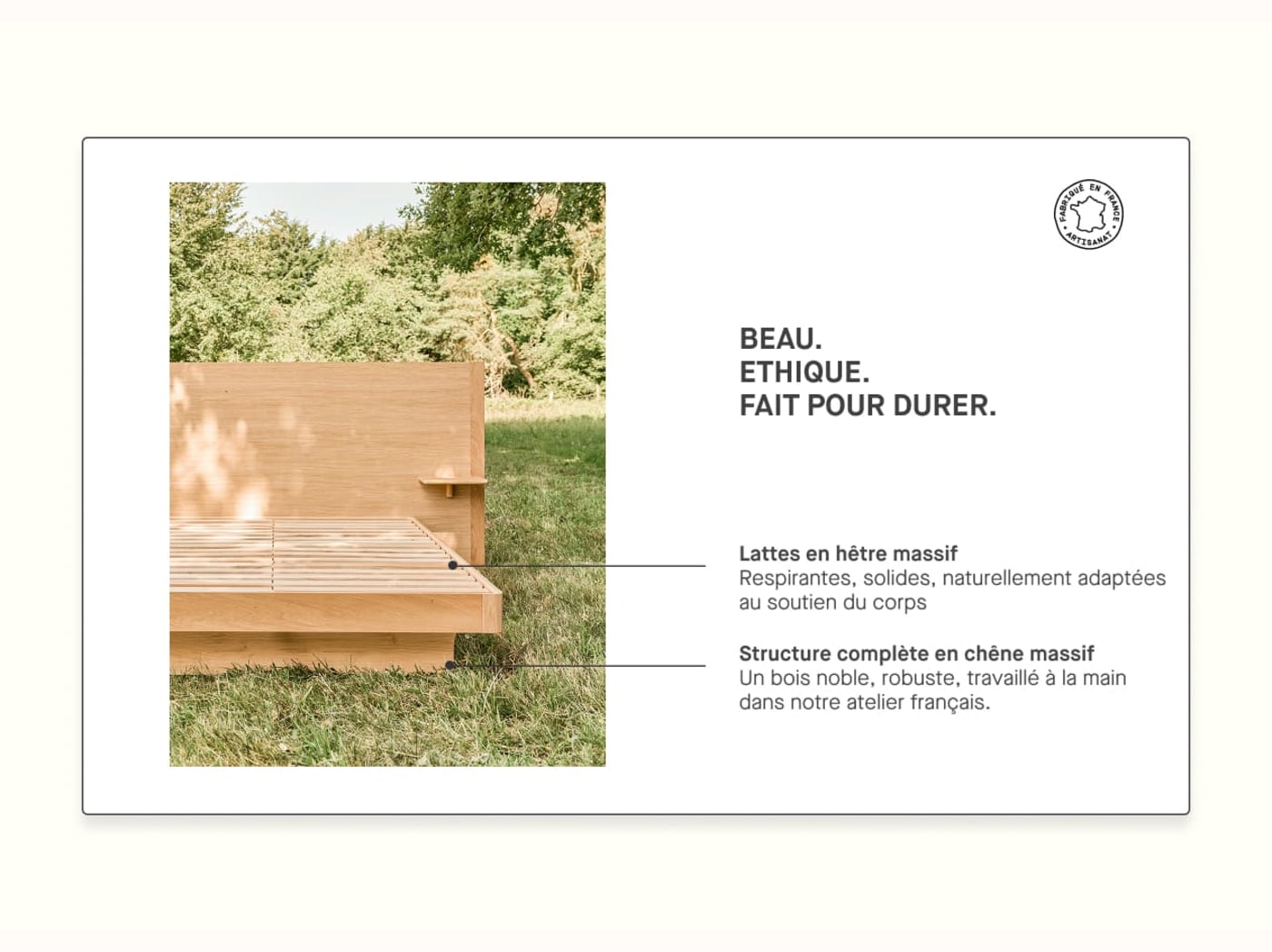 Lit avec sommier en chêne massif HAMAC