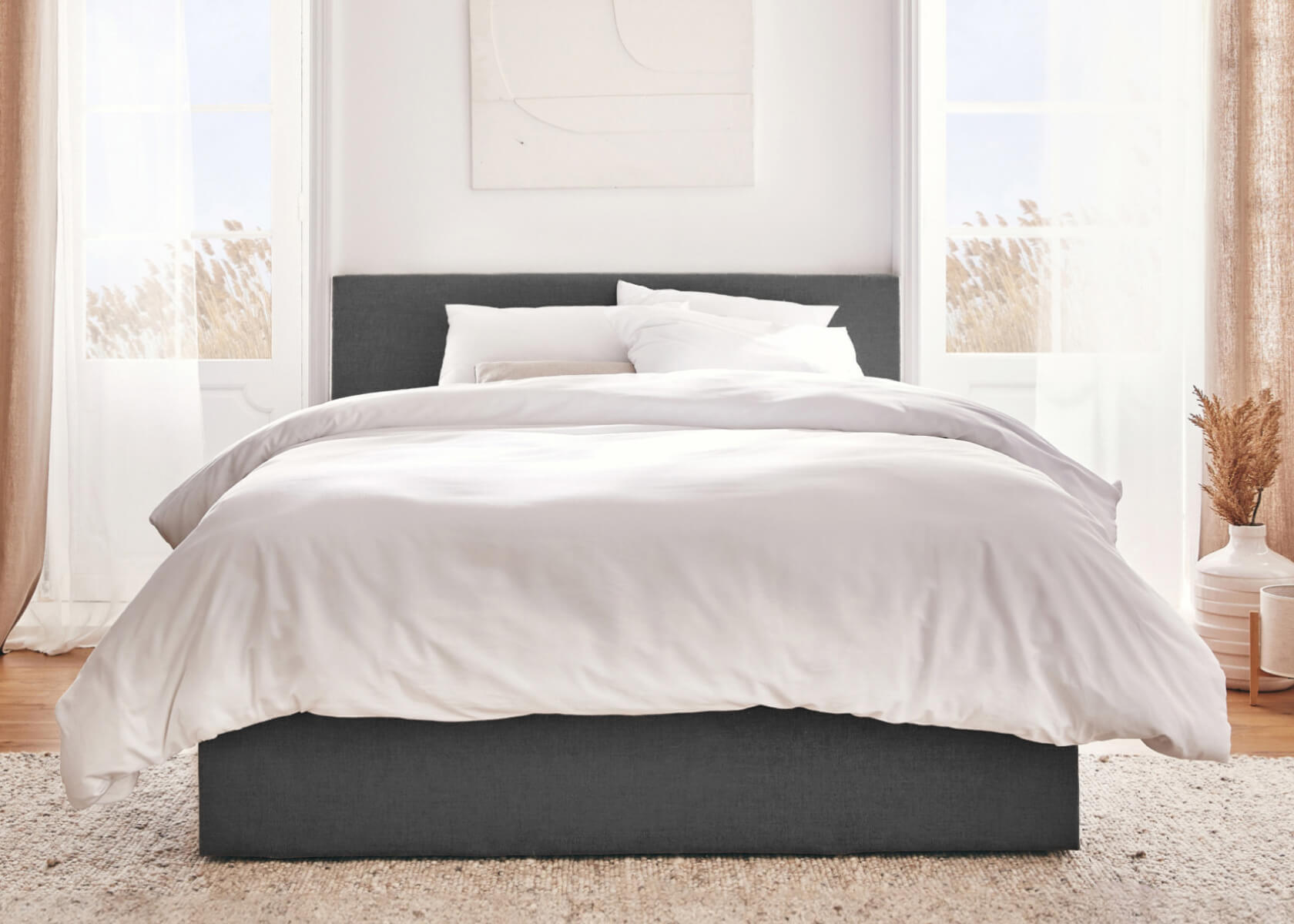 Letto cofanetto in legno e lino OTTO