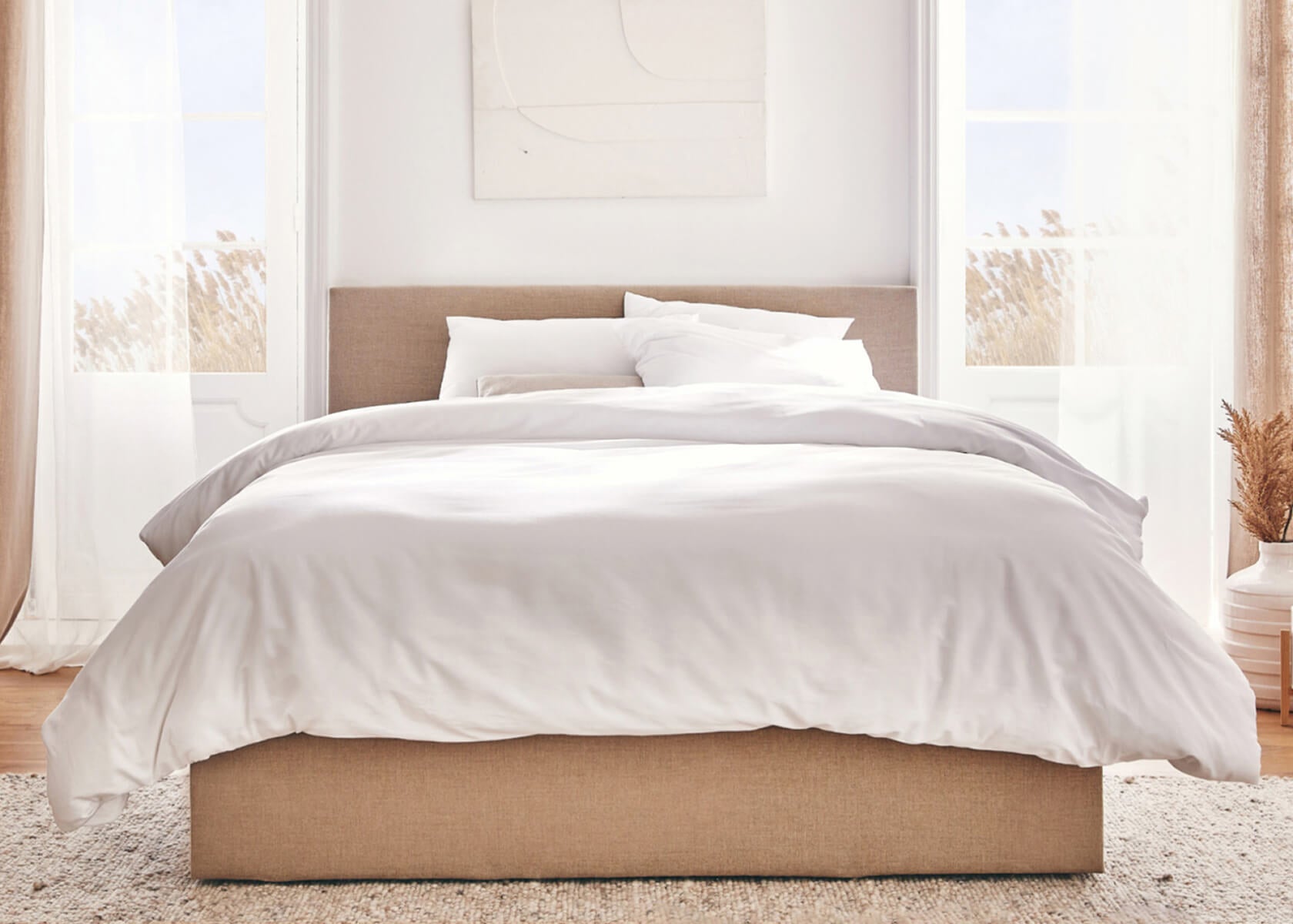 Letto cofanetto in legno e lino OTTO