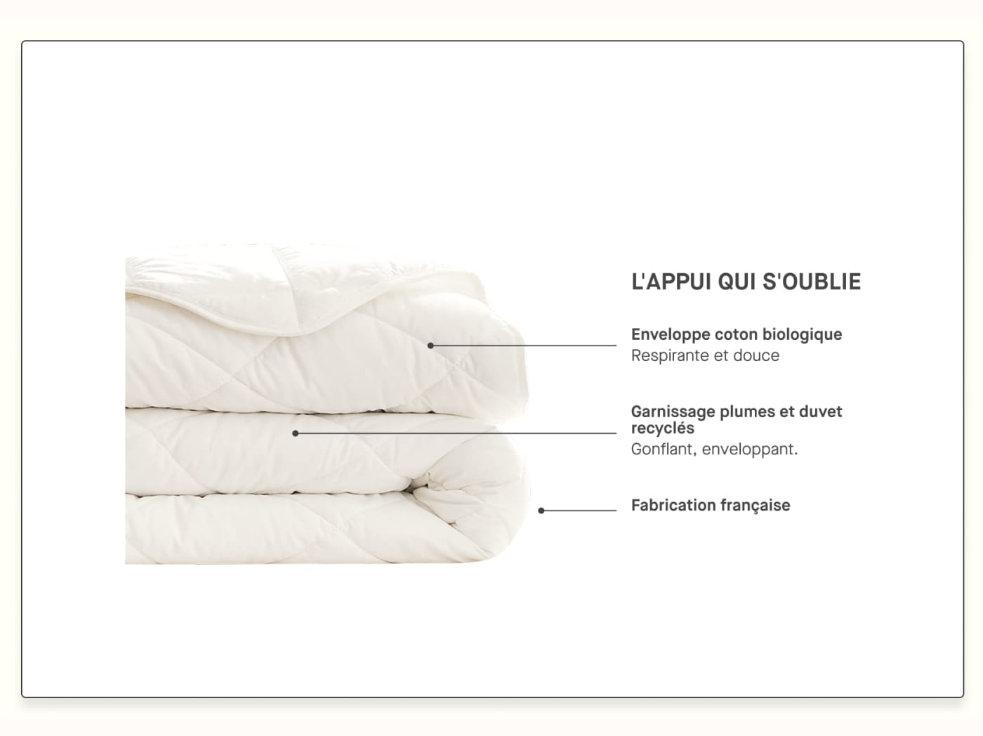Traversin en plumes et duvet recyclés